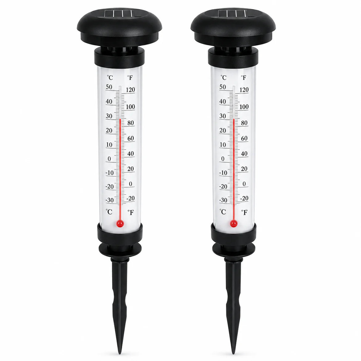 Set 2 Termometre Solare de Gradina cu Lampa LED Afisaj Dual Celsius Fahrenheit 35cm Negru - imagine principala