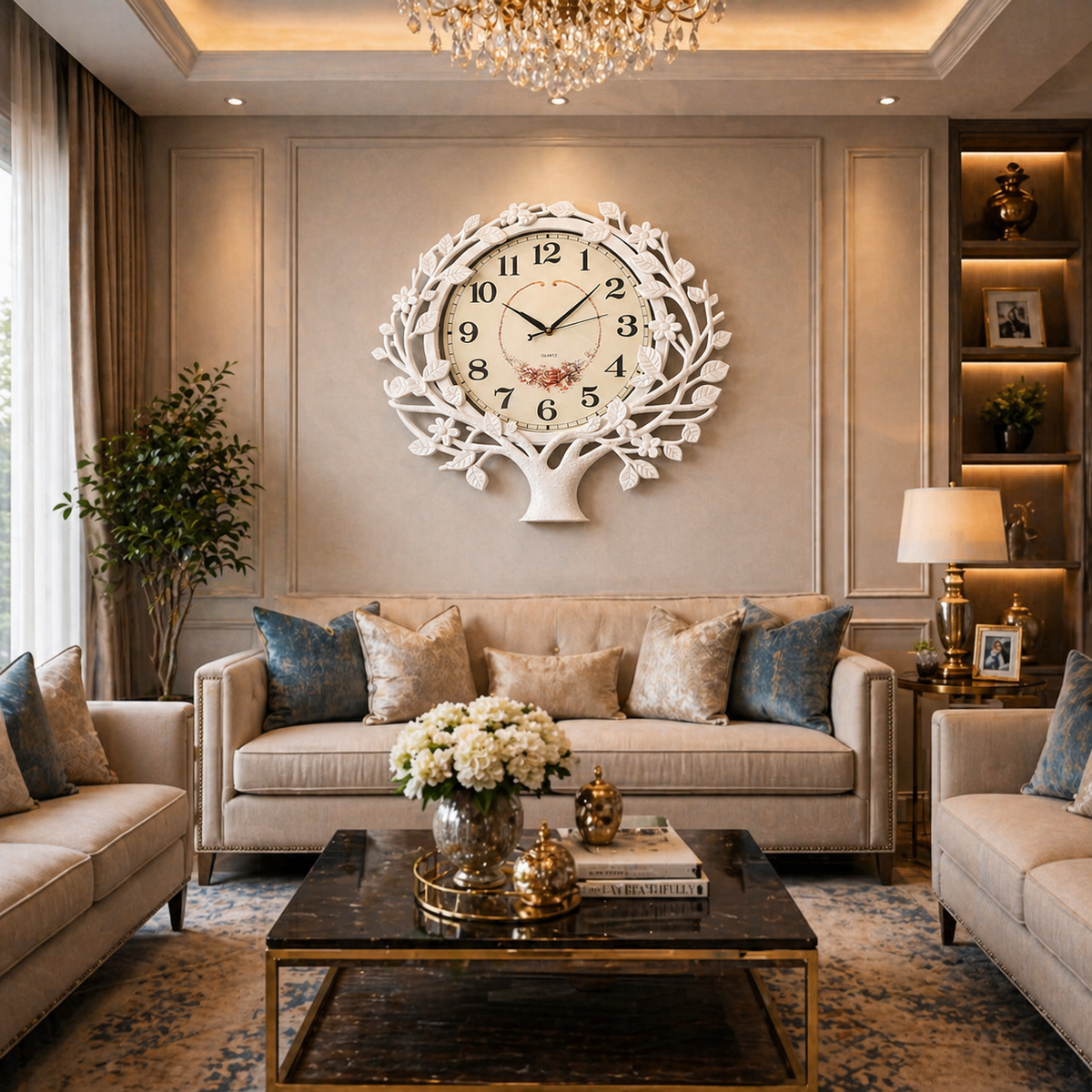 Ceas de perete decorativ model copac 60x56 cm design elegant pentru living
