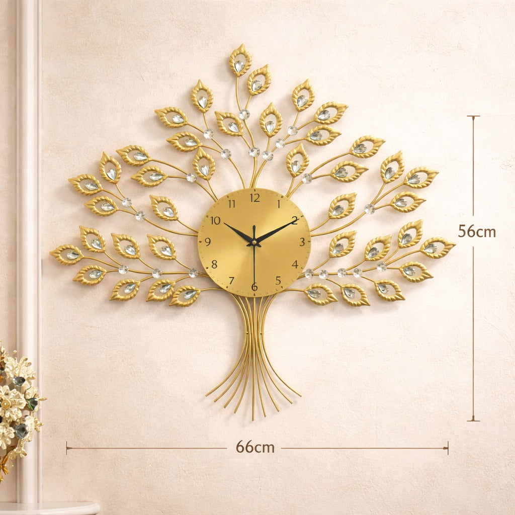 Ceas decorativ de perete model copac, design modern, metalic negru sau auriu, mecanism silentios 66 x 56 cm