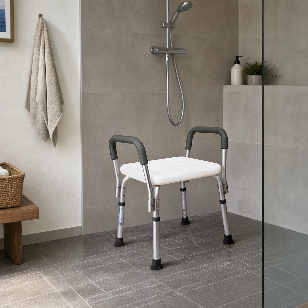 Scaun de Dus Multifunctional Polietilena Sezut Antiderapant Manere Detasabile Inaltime Ajustabila 37.5-49.5cm - detaliu produs