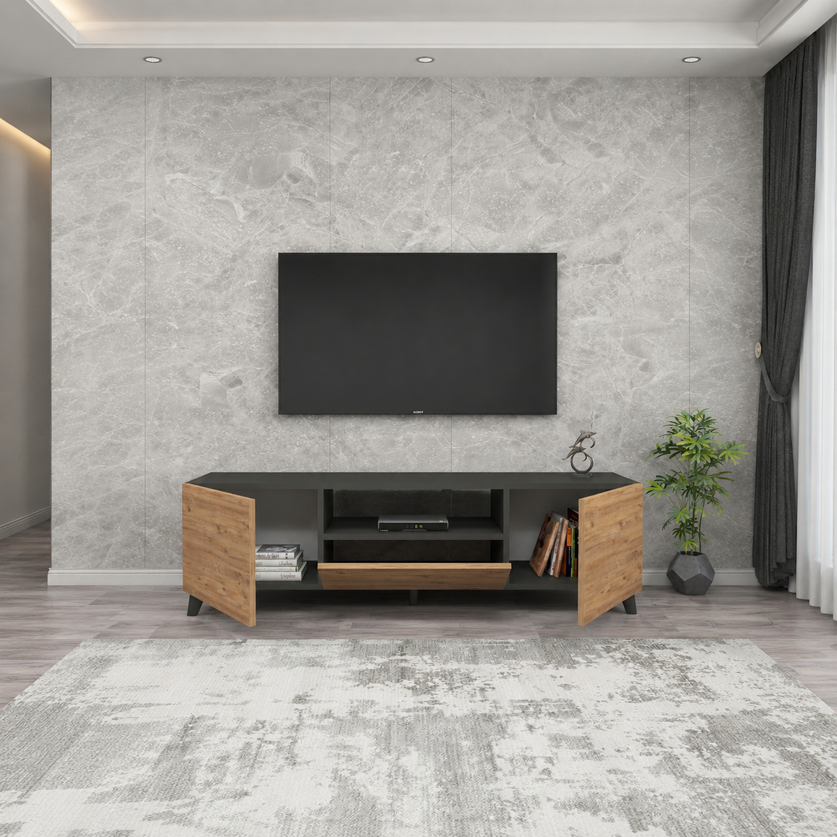 Comoda TV 140x30x46 cm, cu picioare inalte 12 cm, pentru living