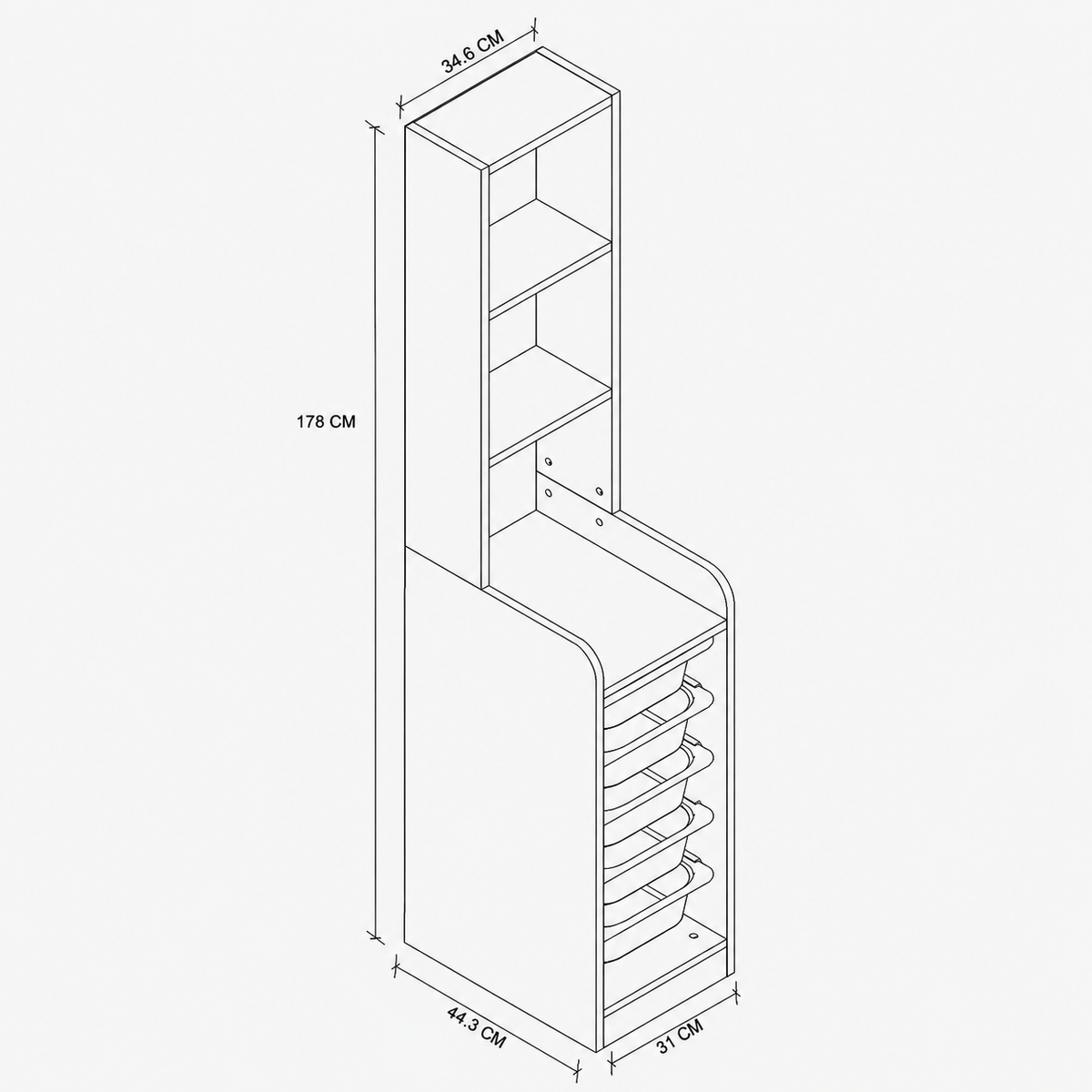 Dulap multifunctional cu 5 cosuri si 3 rafturi 178 cm