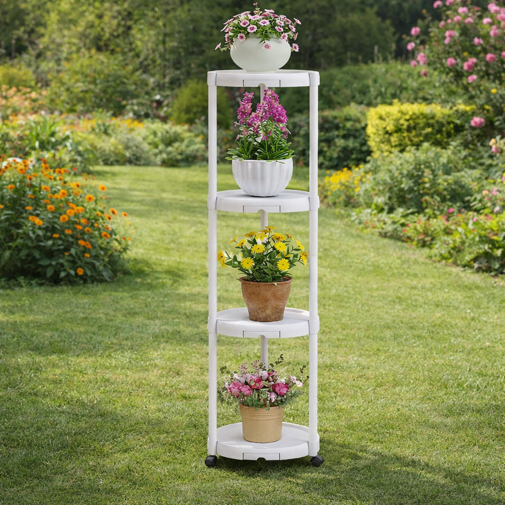 Suport multifunctional pentru flori si plante cu 4 niveluri pe roti 132 cm