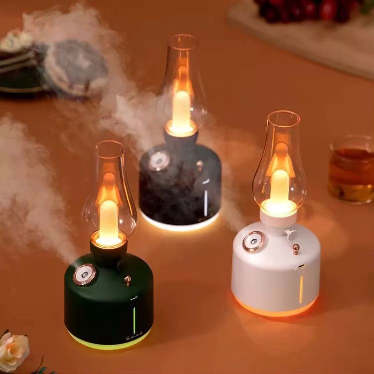 Umidificator Aroma Lampa Vintage cu Efect Flacara si Lumina Ambientala
