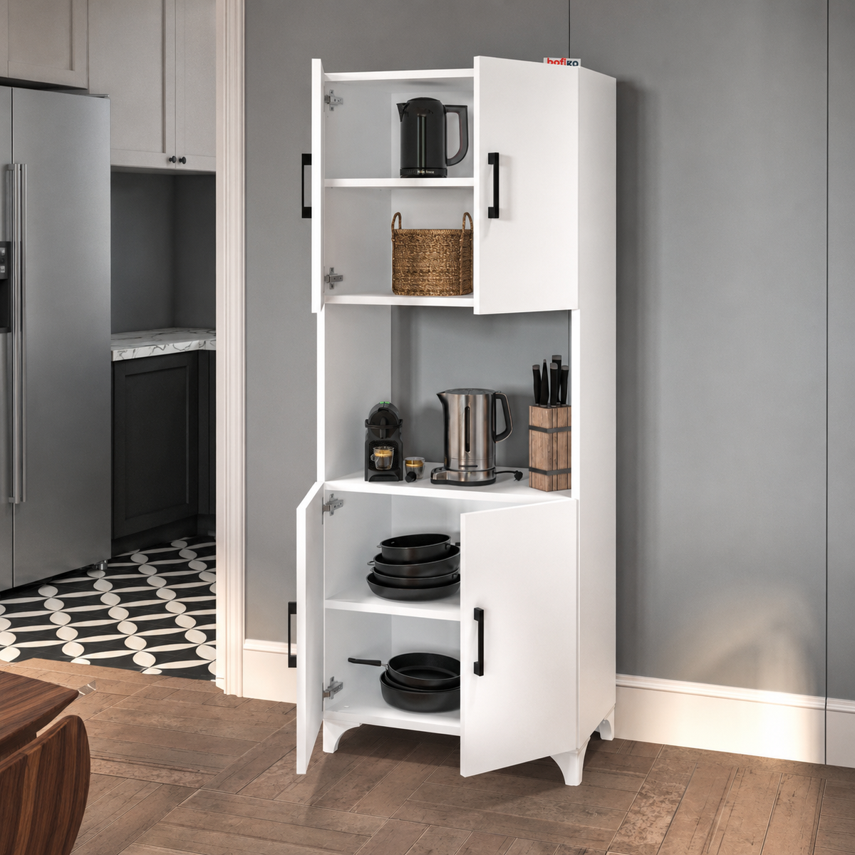 Dulap multifunctional pentru bucatarie, suport pentru cuptor cu microunde, 60 x 33,8 x 153,6 cm