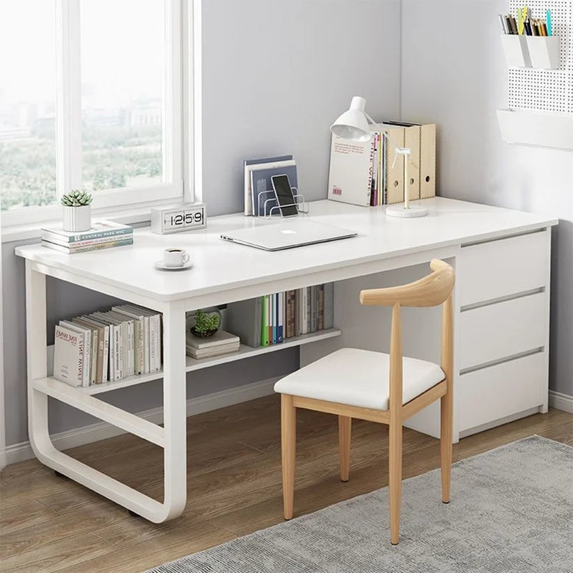 Birou minimalist alb cu rafturi - 160x60x73 cm, ideal pentru spații mici, lucru și studiu - imagine principala