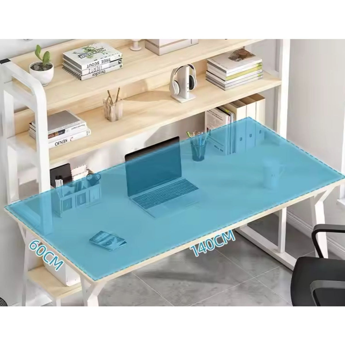 RESIGILAT - Birou cu rafturi integrate pentru laptop sau calculator – 2 polițe de depozitare, cadru metalic – stejar/gri, 140x60 cm