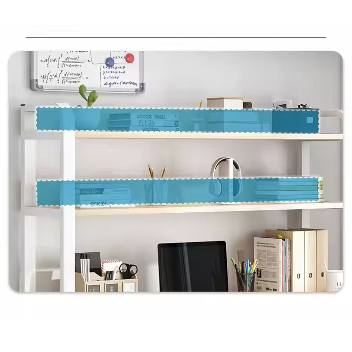 Birou cu rafturi integrate pentru laptop sau calculator – 2 polițe de depozitare, cadru metalic – stejar/gri, 140x60 cm