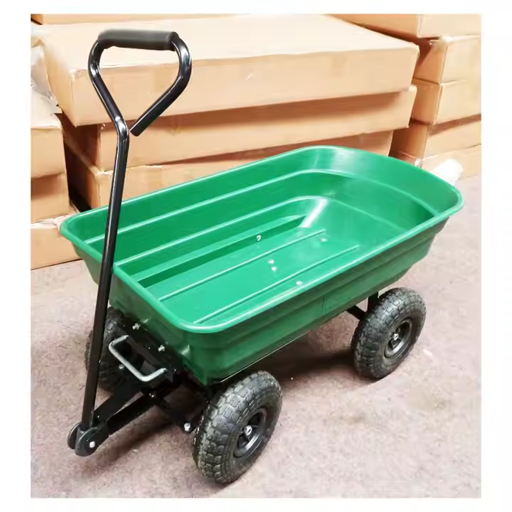 Carucior pentru gradina si curte, cuva basculanta, 125 L, roti cauciuc, verde