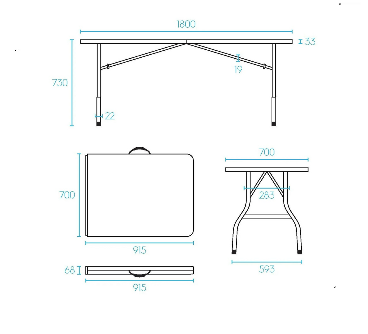 Masa pliabila 4 persoane din otel si HDPE MESTERINO KJC2061, 180x70x74 cm, culoare alba