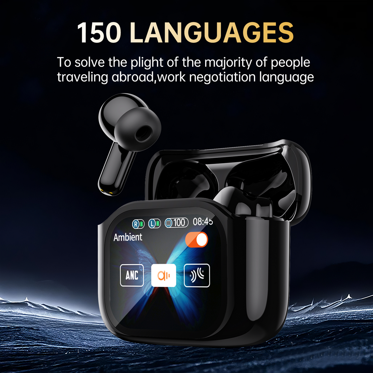 Casti Wireless cu Translator AI, Control APP, Bluetooth si Ecran Digital cu Control Tactil