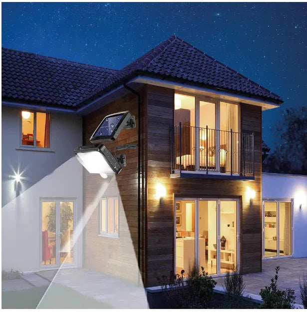 Lampa solara LED cu telecomanda, ajustabila, 8 COB LED, senzor miscare si lumina, baterie 2400 mAh, cablu 5 m, rezistenta la apa, negru