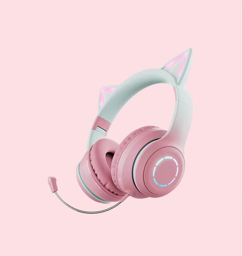 RESIGILAT - Casti wireless pliabile cu urechi de pisica iluminate LED, Bluetooth 5.0, Bass Stereo