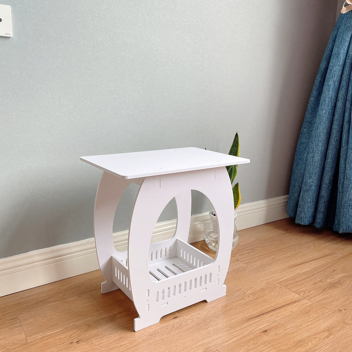 Noptiera alba decorativa, din PVC, 2 polite, 45cm
