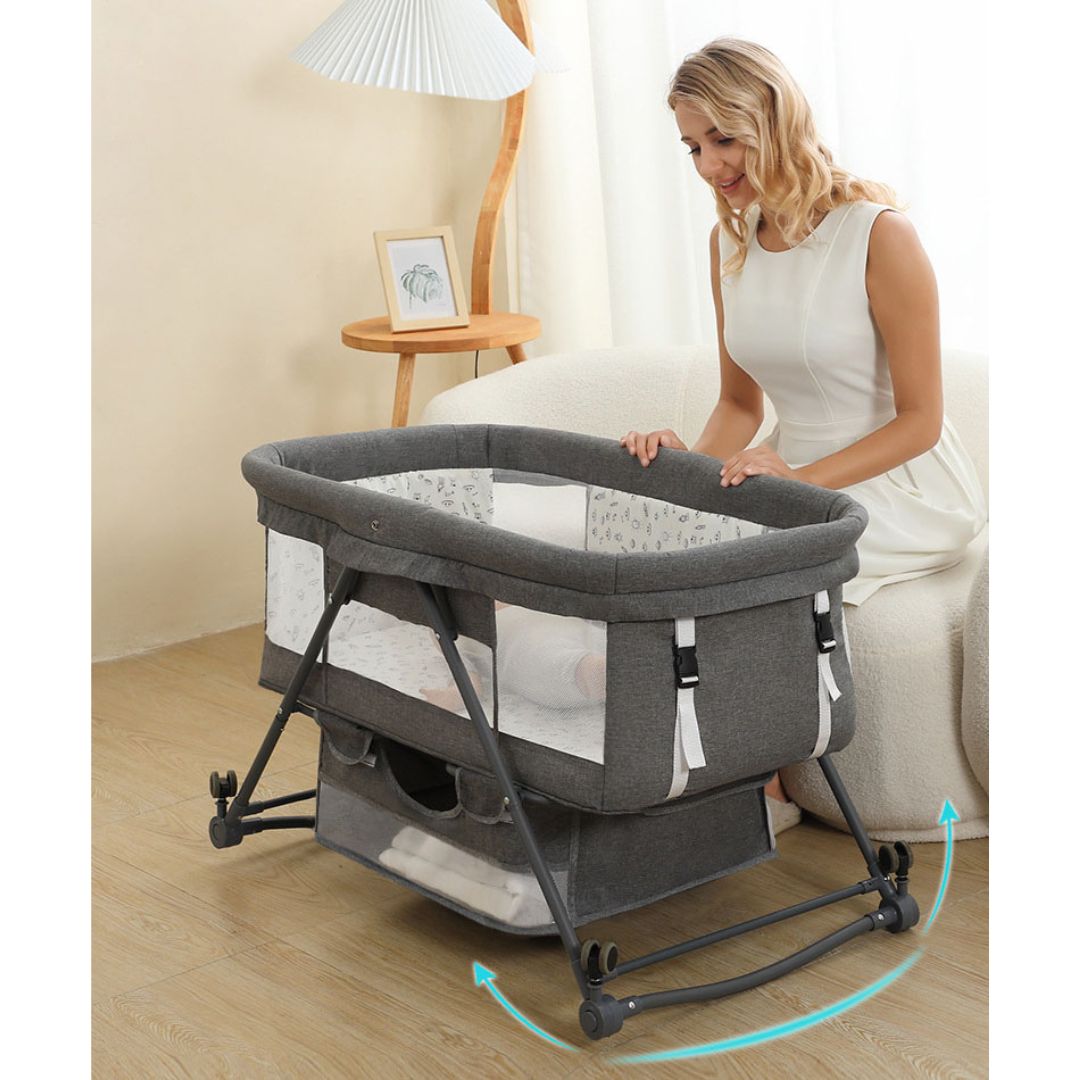 Patut bebelusi multifunctional – Portabil, Pliabil, cu Roti, cu Saltea, Nou-Nascuti