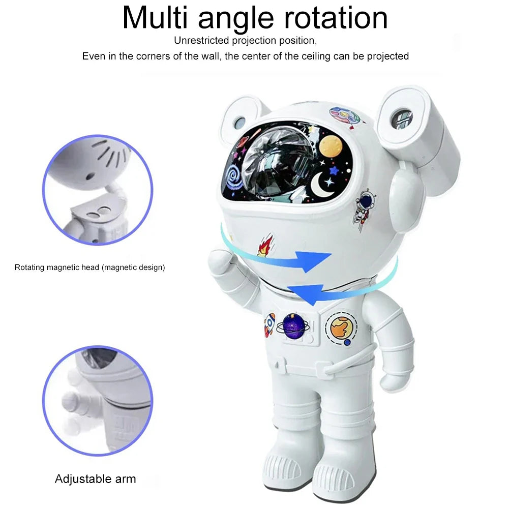 Proiector LED in forma de astronaut cu sunete si lumini, stickere autoadezive, conexiune Bluetooth