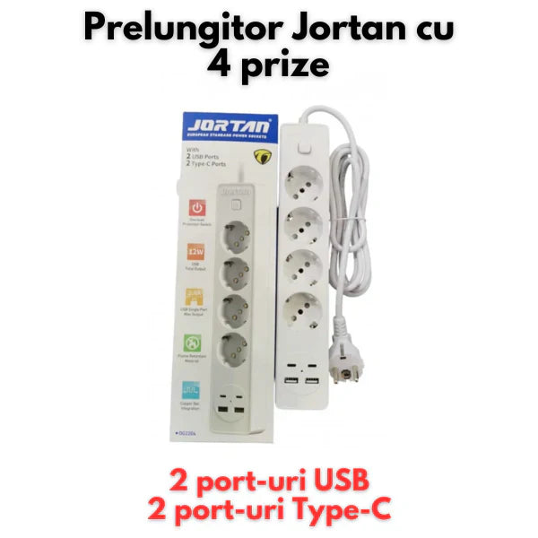 Prelungitor 3,4 sau 5 prize + 2 porturi USB si 2 porturi USB C
