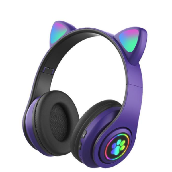 RESIGILAT - Casti wireless pliabile cu urechi de pisica iluminate LED, Bluetooth 5.0, Bass Stereo