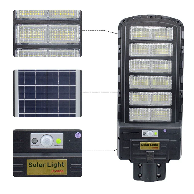 Lampa Solara Stradala, Dreptunghiulara 600W cu 12 Celule Telecomanda si Suport Metalic, Lumina Puternica