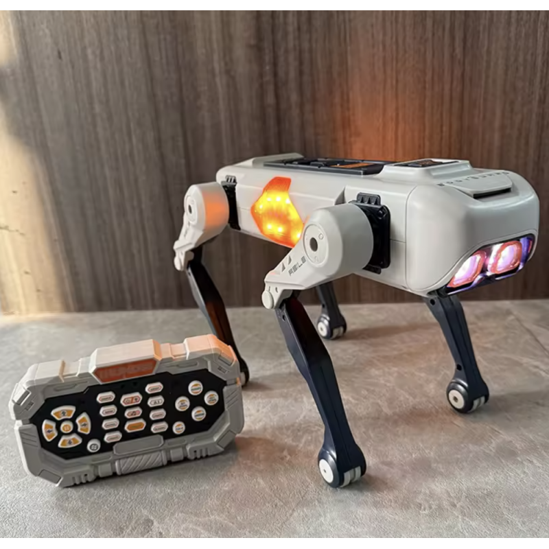 Catel robot inteligent RC, control telecomanda, aplicatie si comenzi vocale, functii AI, dans, lumini LED, gri