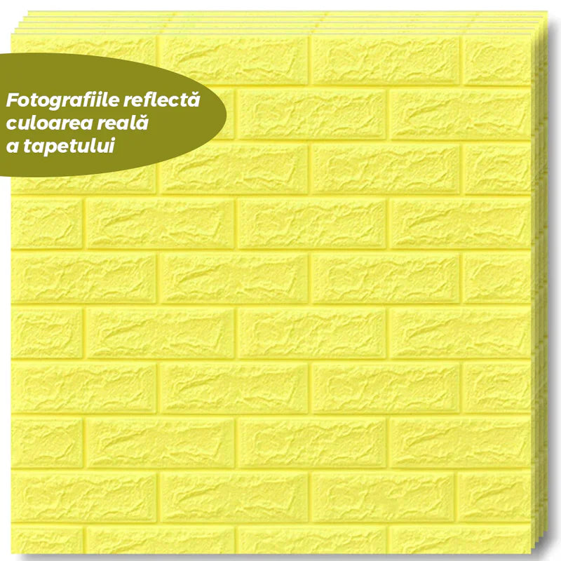 Tapet 3D caramida galbena auto-adeziv pentru interior, 70 x 77 cm