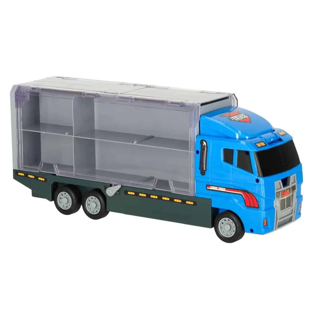 Camion Transport Masini Politie cu 6 Masinute Metalice Lansator Rampa si Compartimente Jucarie Copii