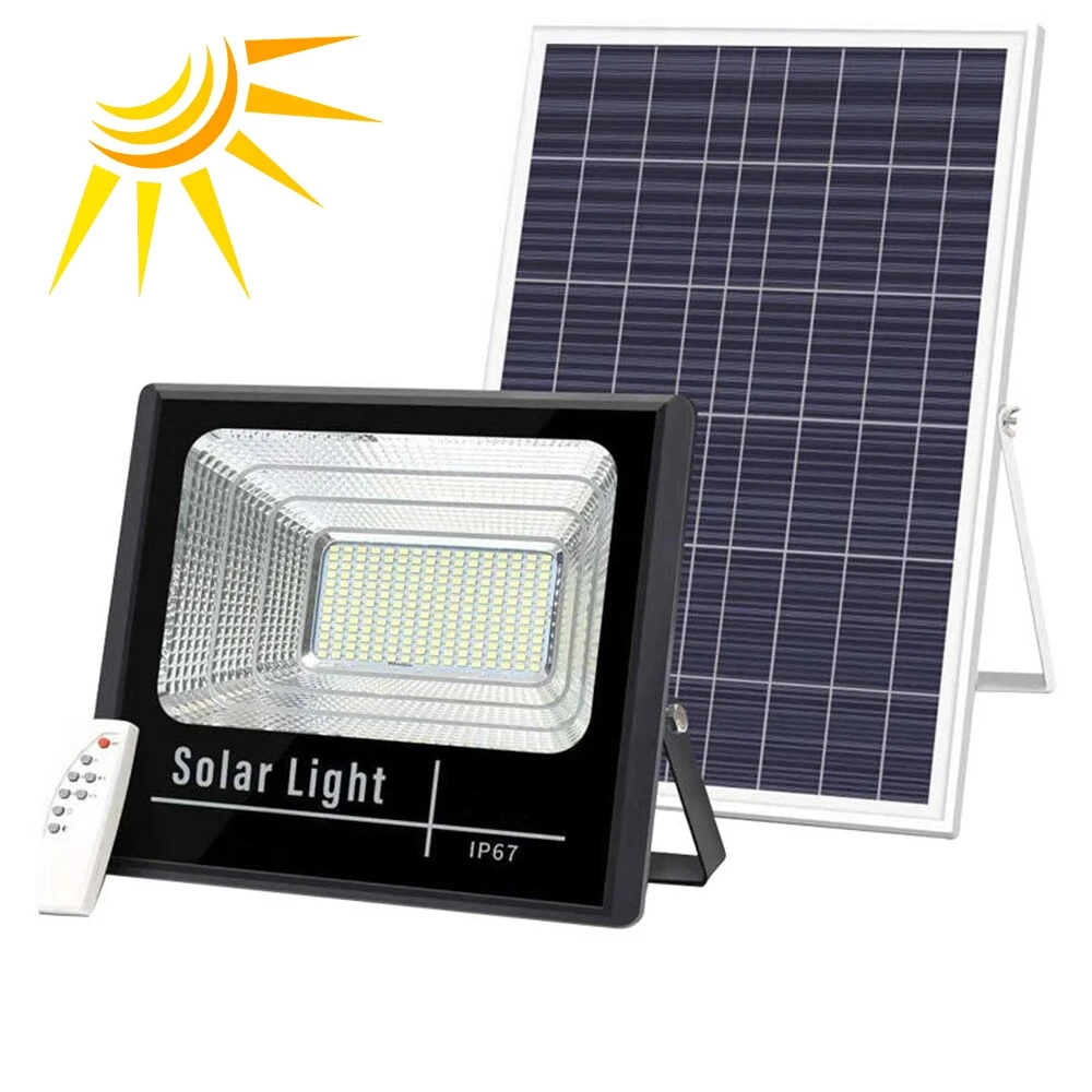 Proiector LED cu panou solar si telecomanda, IP67