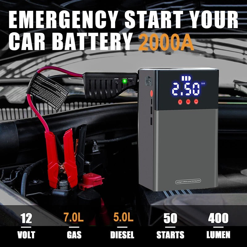 Jump Starter auto multifunctional 12V cu compresor aer 150 PSI si baterie 6000mAh