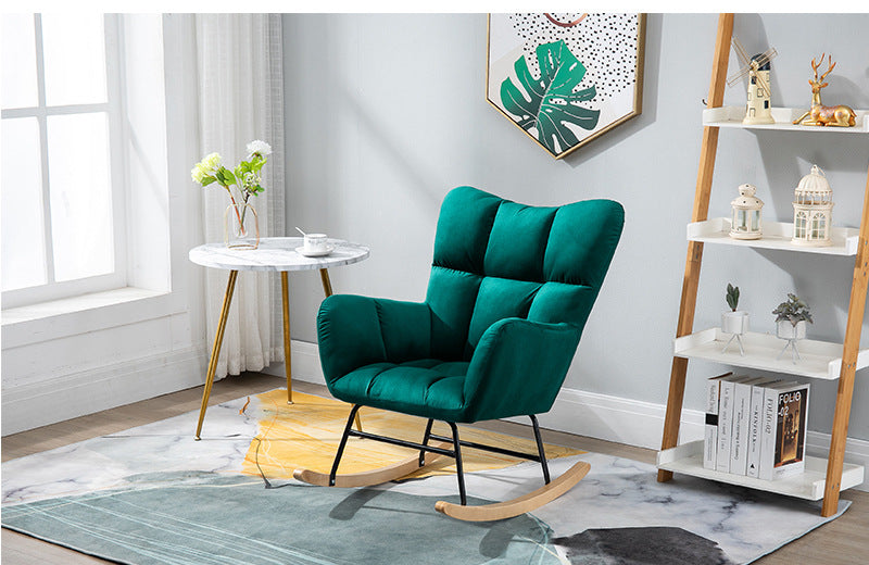 Fotoliu balansoar pentru relaxare cu material catifelat si cadru metalic