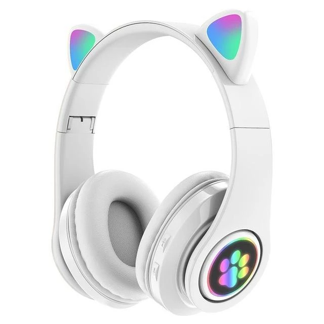 RESIGILAT - Casti wireless pliabile cu urechi de pisica iluminate LED, Bluetooth 5.0, Bass Stereo