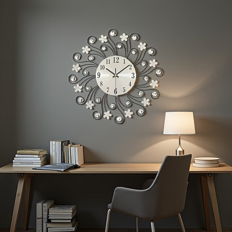 Ceas de perete decorativ tip soare cu floricele 38 cm