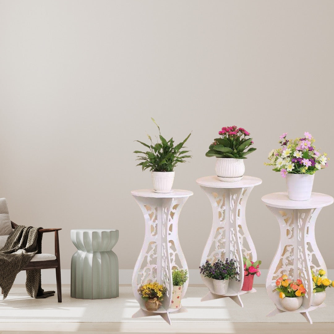 Set 3 masute decorative pentru ghivece de flori din PVC, 59 x 31cm