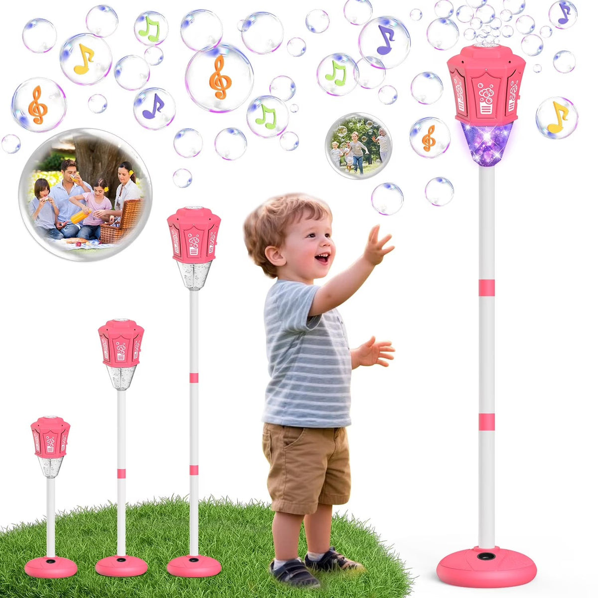 KK Bubble Blower Bubble Tower Jucarie Copii cu Muzica si Pulverizator Girasol 119cm - detaliu produs