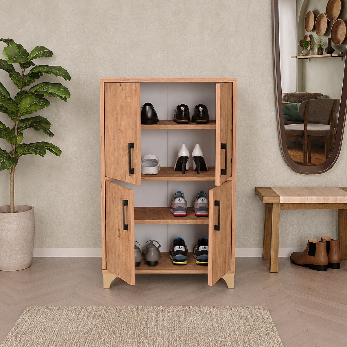 Dulap multifunctional din PAL 62,6x35,8x101 cm, cu 4 usi si 4 compartimente, pentru depozitare