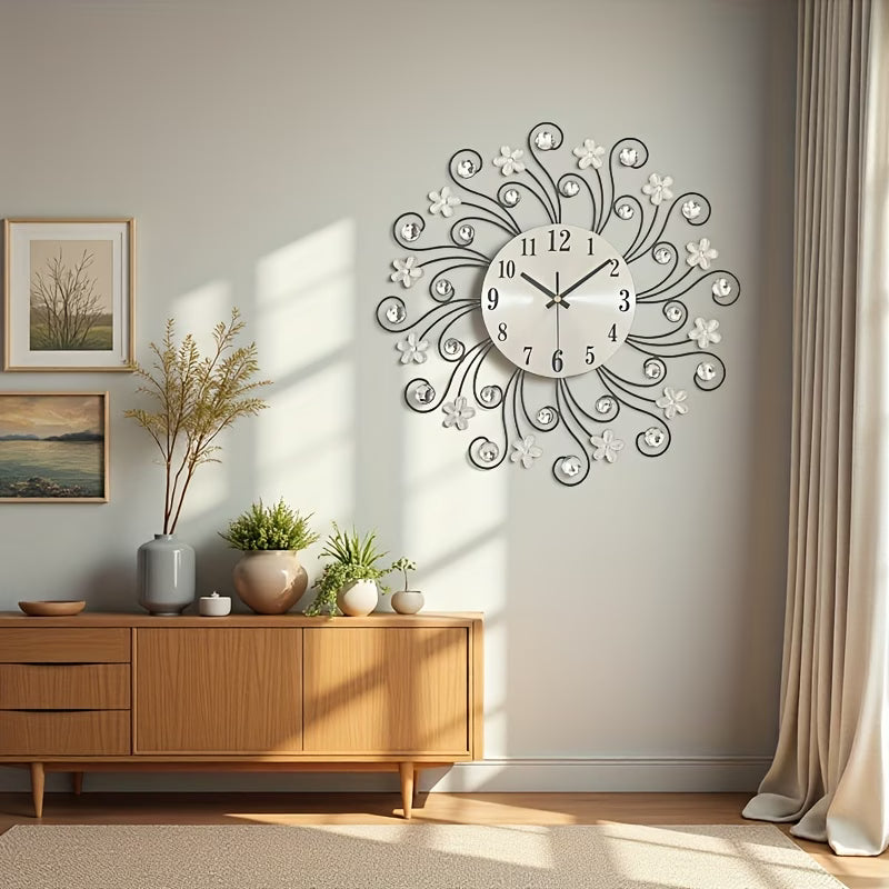 Ceas de perete decorativ tip soare cu floricele 38 cm