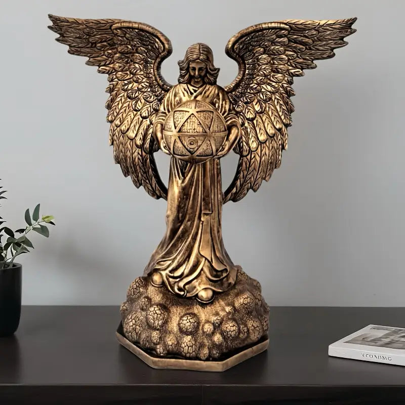Statueta decorativa inger cu aripi design elegant decor spiritual 20x21 cm