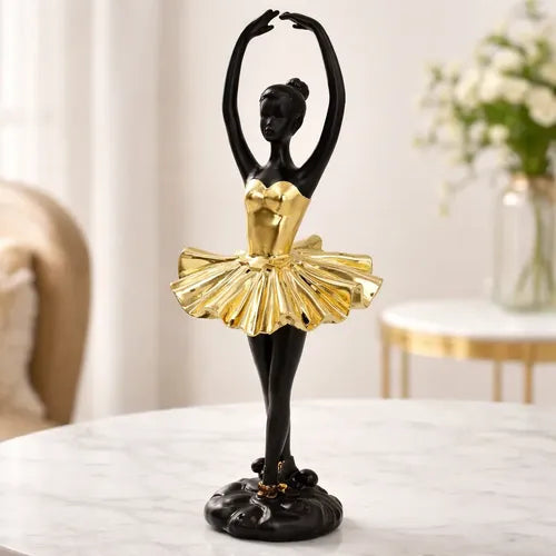Statueta Africana Balerina Tavira Decoratiune Sculptata Manual Accente Aurii Silueta Gratioasa Casa - detaliu produs
