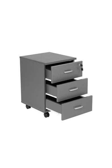 Dulap Mobil cu 3 Sertare, Închidere cu Cheie și Roți, Alb – 63 × 48 × 40 cm - imagine principala
