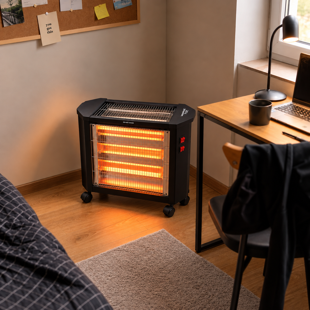 Radiator Electric Quartz Hausberg HB-8800, 1600W, 4 Tuburi Quartz, 4 Trepte de Putere, Protecție la Răsturnare, Negru