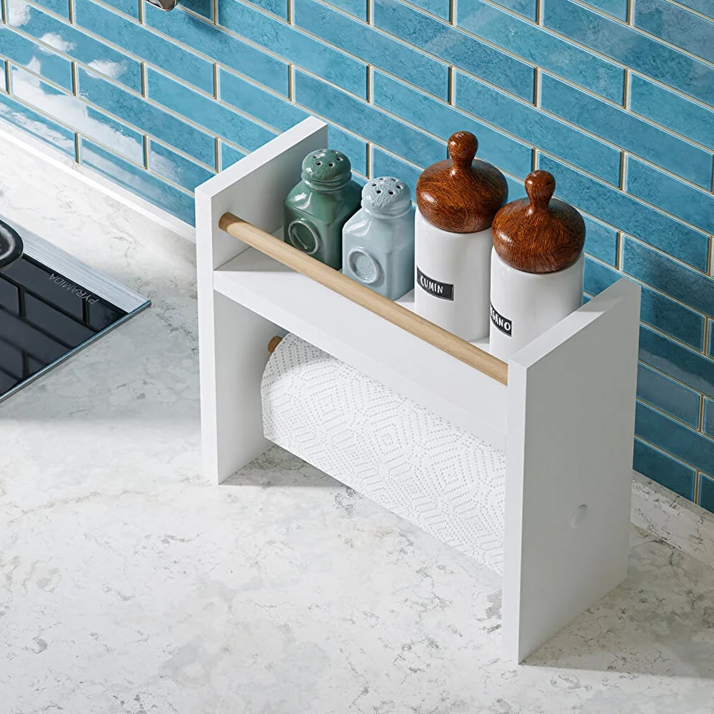 Raft bucatarie cu suport prosop hartie, organizator condimente, 30x13.5x29 cm