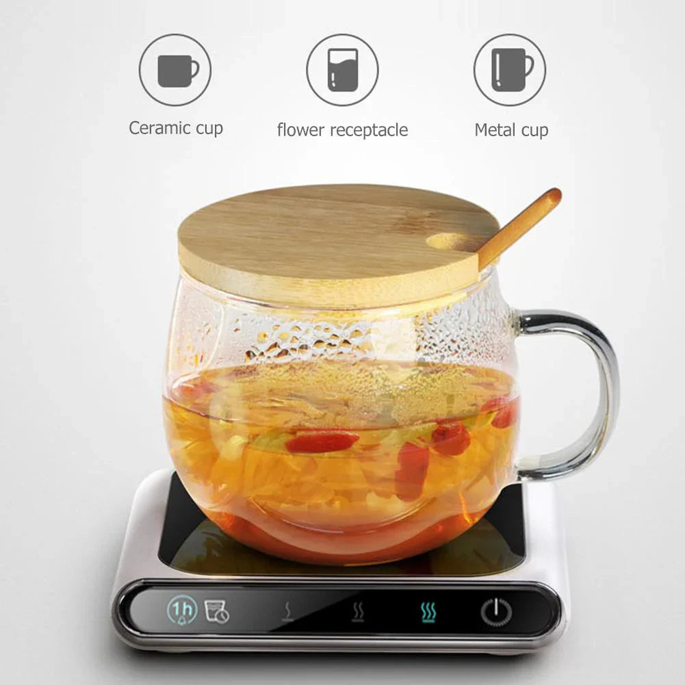 Incalzitor electric smart pentru cana cafea, ceai si alte bauturi, incarcare USB, reglare temperatura, alimentare 5V, putere 10W, alb