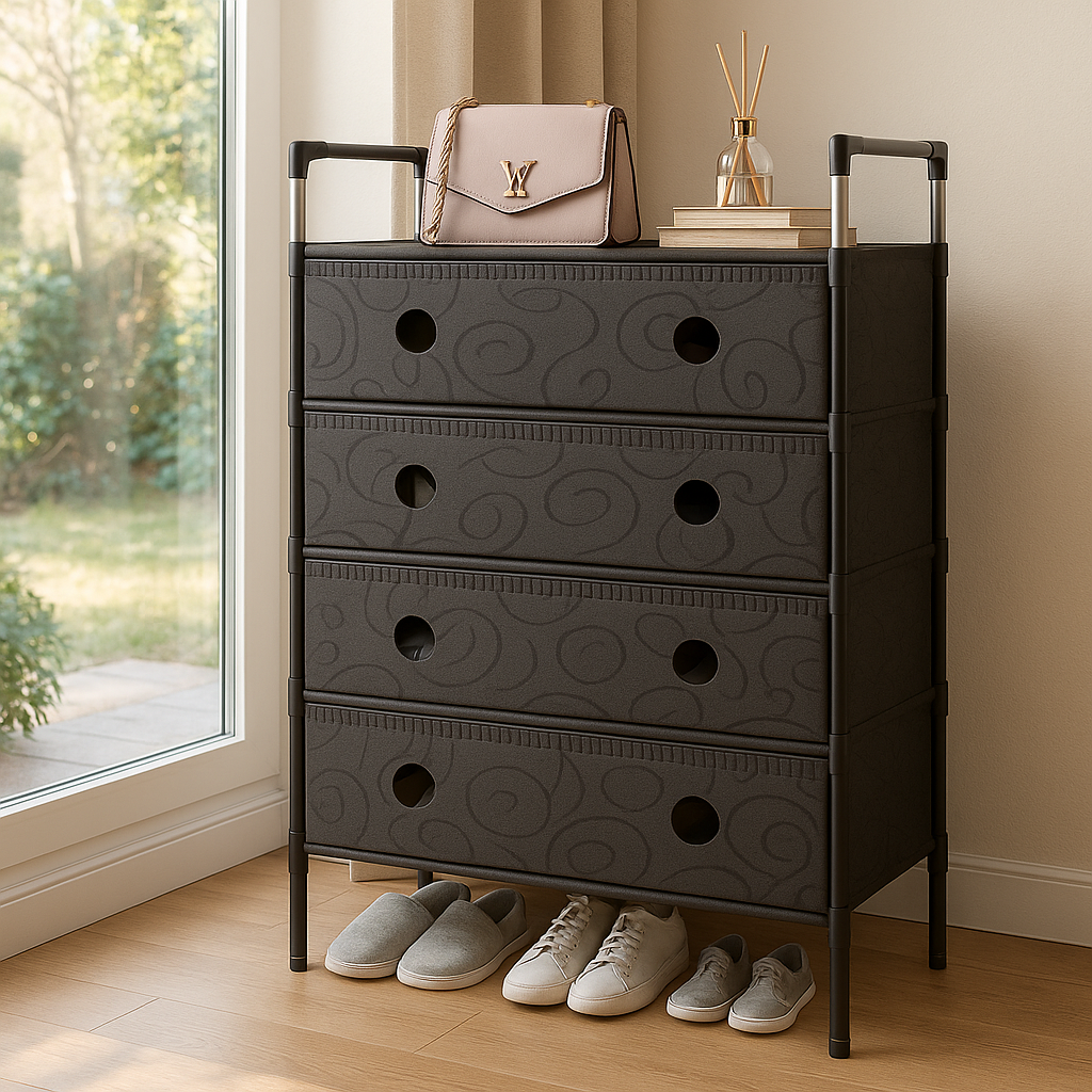 Pantofar Organizator 5 Niveluri cu Sertare Textile Design Modern Negru 101 x 30 x 60cm