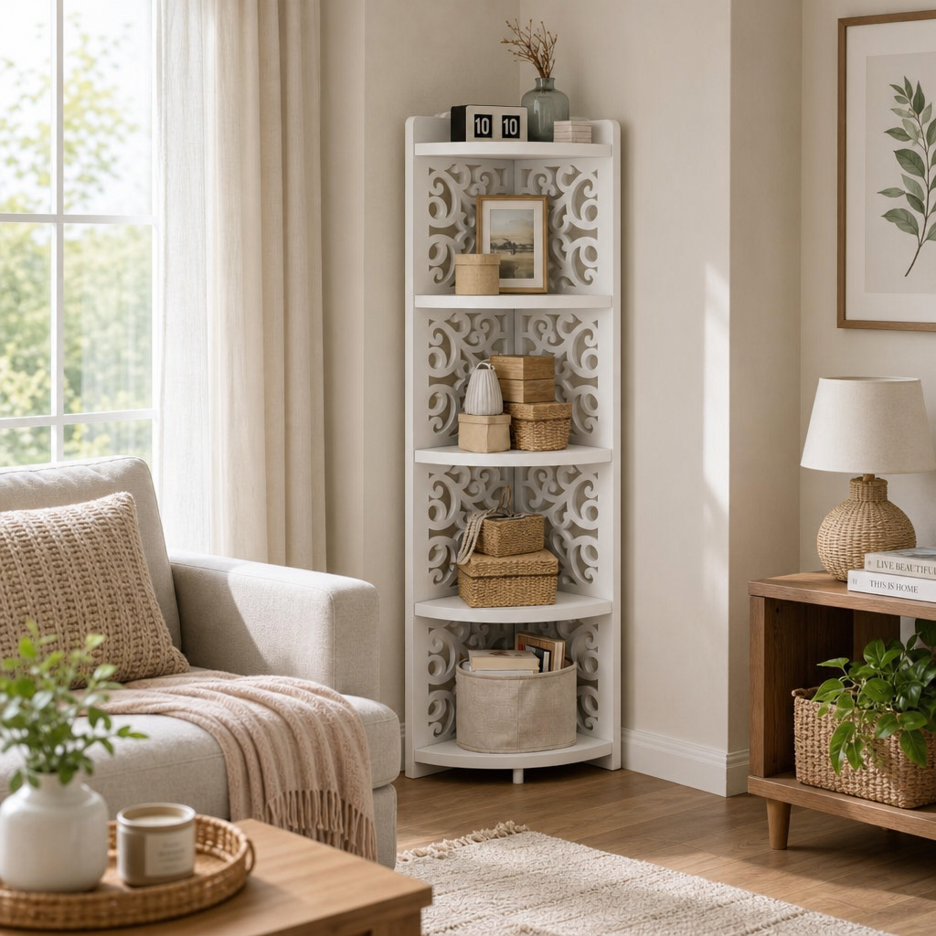 Raft Colt 4 Nivele Organizare Spatiala Design Modern Alb - in context de utilizare