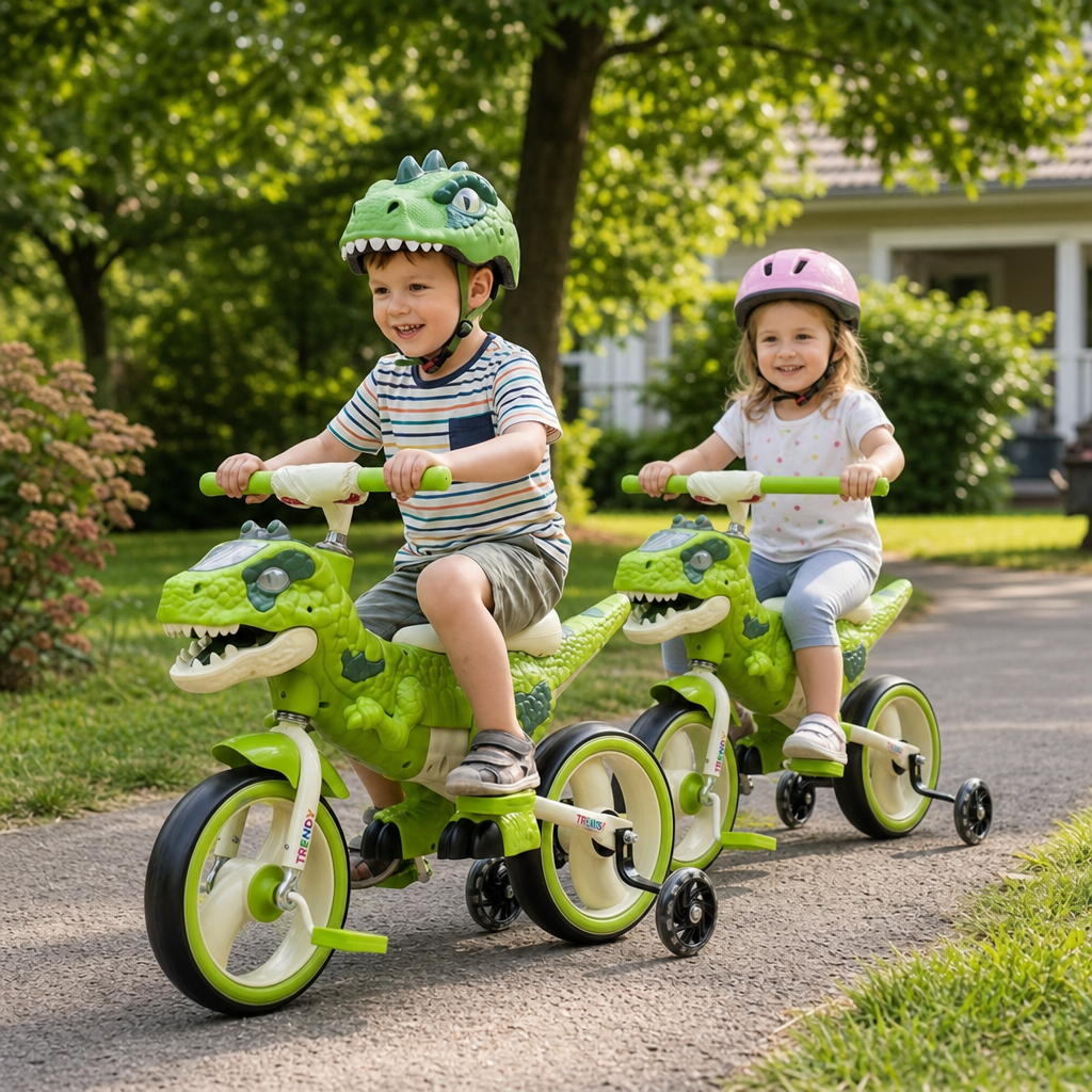 Tricicleta Jurassic T-Rex 2 in 1 Bicicleta Roti EVA Silentioase Ochi LED 2-8 Ani - in context de utilizare