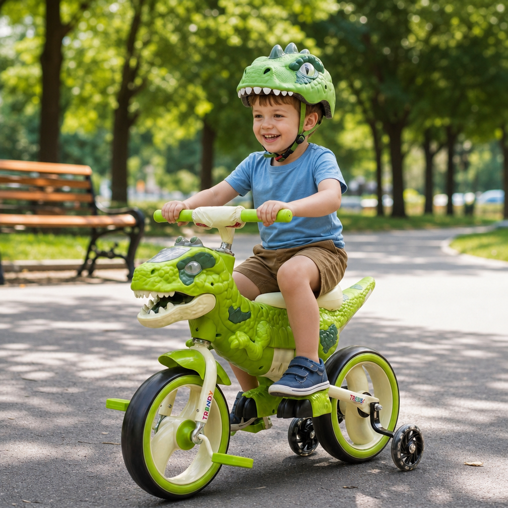 Tricicleta Jurassic T-Rex 2 in 1 Bicicleta Roti EVA Silentioase Ochi LED 2-8 Ani - in context de utilizare