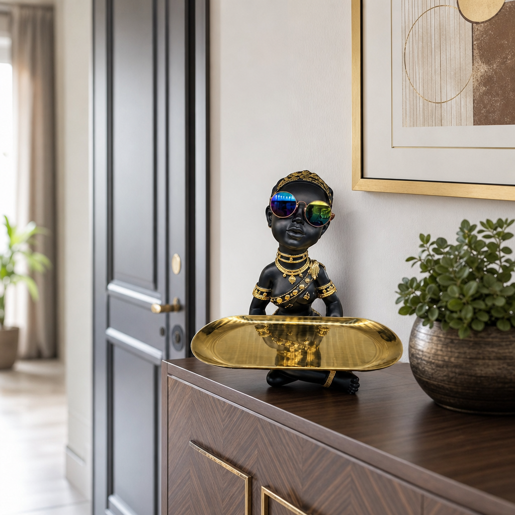 Statueta Africana Decorativa cu Suport Zambiro Lemn Sculptata Manual 30cm - in context de utilizare
