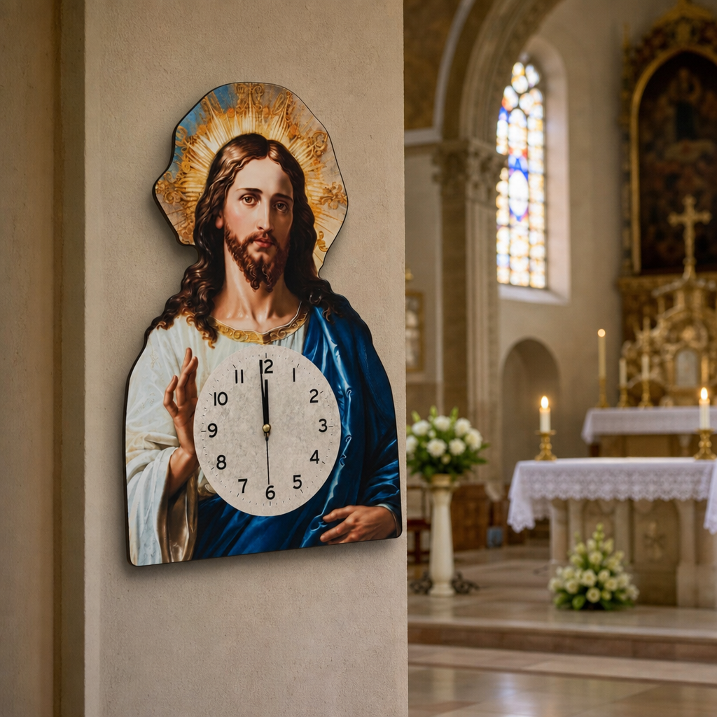 Ceas de Perete cu Isus Cristos Design Religios Mecanism Quartz 30cm - in context de utilizare