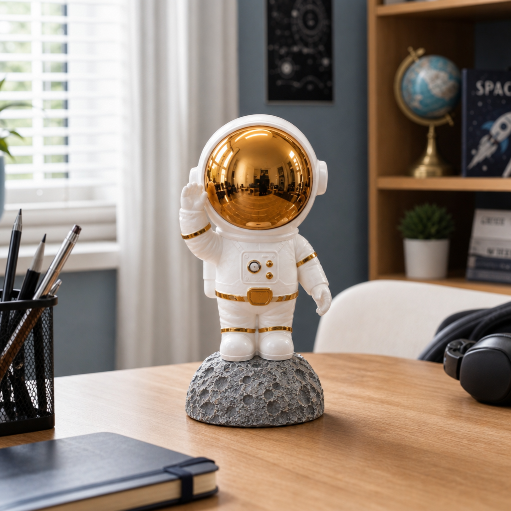 Figurina Astronaut din Rasina Ornament Decor Birou cu Baza tip Luna - in context de utilizare