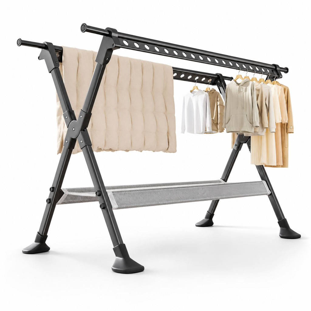 Uscator de Rufe Multifunctional Pliabil Extensibil 127-236cm Negru cu Suport Balcon - detaliu produs