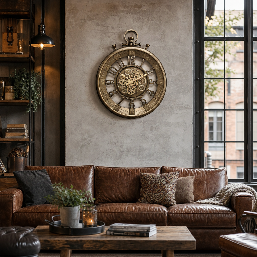 Ceas de Perete Premium Industrial Tervalion cu Mecanism Rotativ Vizibil, Design Vintage – Diametru 60 cm - in context de utilizare